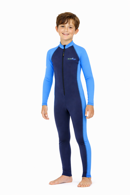 Boys Full Body Swimsuit Stinger Suit Long Sleeves UV Protection UPF50+ Navy Blue (Chlorine Resistant)