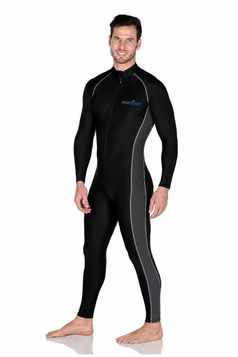 Men Full Body Stinger Swimsuit Dive Skin UPF50+ Black Silver (Chlorine Resistant) 