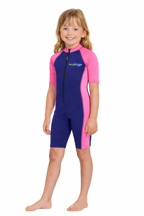 Girls Full Body Swimsuit Stinger Suit UV Protection UPF50+ Navy Pink (Chlorine Resistant) 