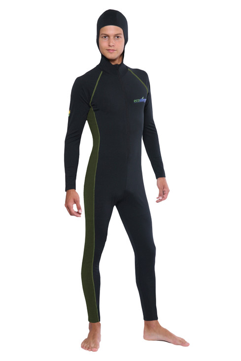Men Stinger Suit Dive Skin With Hood and Arm Pocket UPF50+ UV Protection Black Military (Chlorine Resistant)