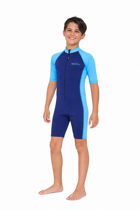 Boys Sunsuit One Piece Swimwear Sun Protection UPF50+ Navy Blue (Chlorine Resistant)
