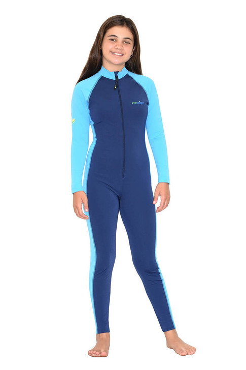 Girls Full Body Swimsuit Stinger Suit Long Sleeves UV Protection UPF50+  Navy Blue (Chlorine Resistant) - EcoStinger