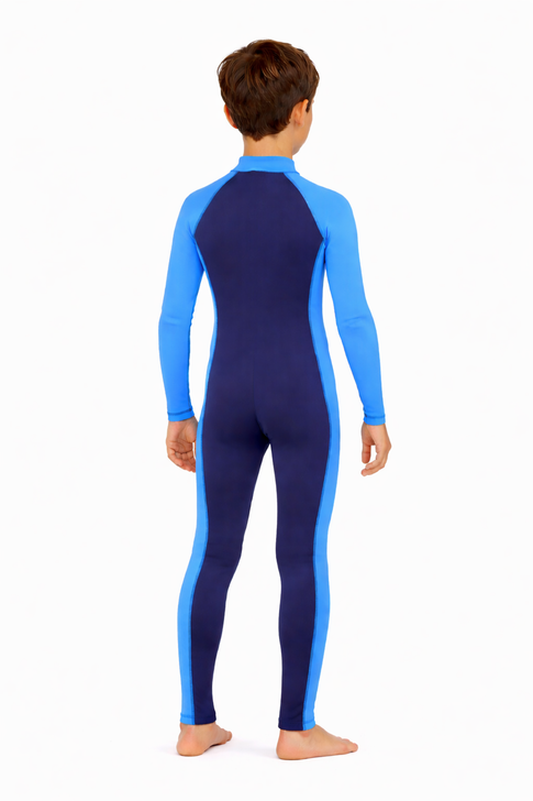 Boys Full Body Swimsuit Stinger Suit Long Sleeves UV Protection UPF50+ Navy Blue (Chlorine Resistant) back
