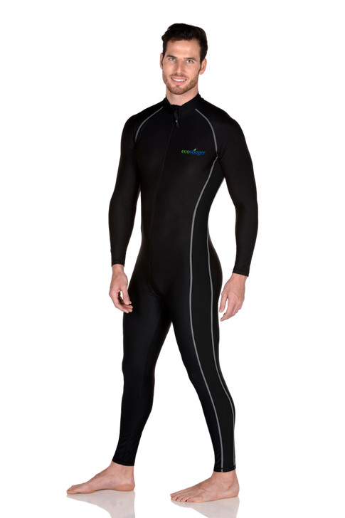 Men Surfing Swimsuit Stinger Suit Dive Skin +Pocket UV Protection Black Silver Stitch (Chlorine Resistant)