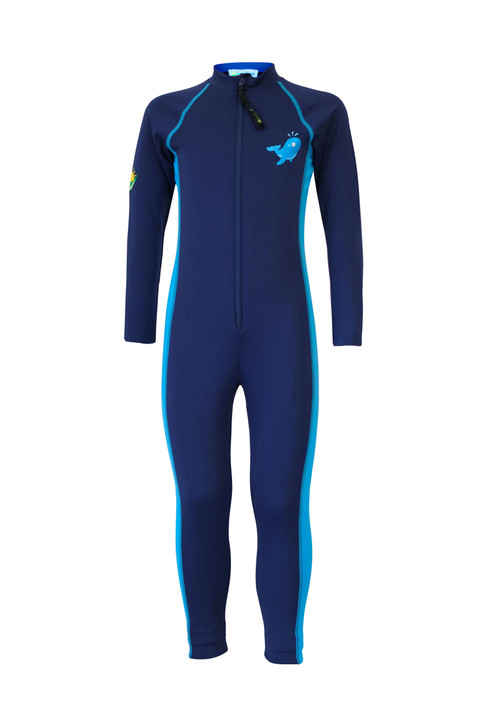 Boys Full Body Swimsuit Stinger Suit Long Sleeves Sun Protection UPF50+ Navy Blue Whale (Chlorine Resistant)