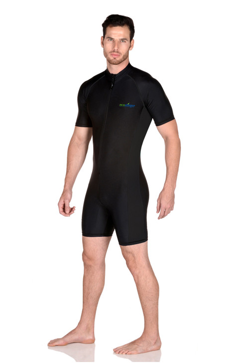 Men Sunsuit Swim Suit Bodysuit UV Protection Swimwear UPF50+ Black (Chlorine Resistant)