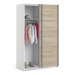 Verona White & Oak Effect Sliding Wardrobe with 5 Shelves (120cm)