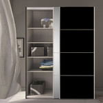 Verona 180cm Sliding Mirror Wardrobe with 5 Shelves in Black