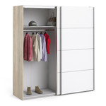 Verona 180cm Sliding Wardrobe with 5 Shelves in White & Oak Effect