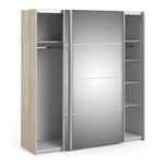 Verona 180cm Sliding Mirrored Wardrobe with 5 Shelves in Oak effect