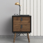 Winslow Rustic Matt Black Walnut 2 Drawer Bedside Cabinet