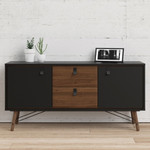 Winslow Rustic Matt Black Walnut Sideboard with 2 Doors and 2 Drawers