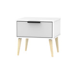 Hong Kong Grey Matt White 1 Drawer Bedside Cabinet with Scandinavian Light Legs