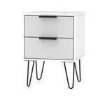 Hong Kong Grey Matt White 2 Drawer Bedside Cabinet with Hairpin Legs