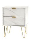 Hong Kong Marble 2 Drawer Bedside Cabinet with Gold Hairpin Legs