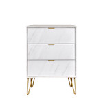 Hong Kong Marble 3 Drawer Midi Chest with Gold Hairpin Legs