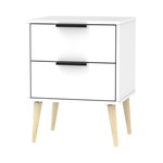 Hong Kong Matt White 2 Drawer Bedside Cabinet with Scandinavian Light Legs