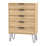 Hong Kong Nebraska Oak 5 Drawer Chest with Hairpin Legs