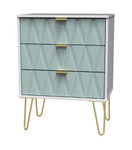 Diamond Duck White 3 Drawer Midi Chest with Gold Hairpin Legs