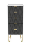Diamond Graphite White 5 Drawer Bedside Cabinet with Gold Hairpin Legs