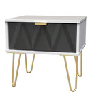 Diamond Graphite White 1 Drawer Bedside Cabinet with Gold Hairpin Legs