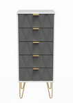 Diamond Shadow Grey 5 Drawer Bedside Cabinet with Gold Hairpin Legs Welcome Furniture