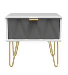 Diamond Shadow Grey 1 Drawer Bedside Cabinet with Gold Hairpin Legs Welcome Furniture