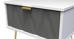 Diamond Shadow Grey 1 Drawer Bedside Cabinet with Gold Hairpin Legs Welcome Furniture