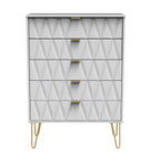 Diamond White 5 Drawer Chest with Gold Hairpin Legs Welcome Furniture