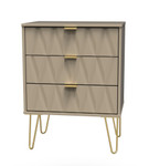 Diamond Mushroom 3 Drawer Midi Chest with Gold Hairpin Legs Welcome Furniture