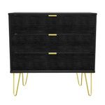 Hong Kong Black 3 Drawer Chest with Gold Hairpin Legs