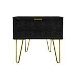 Hong Kong Black 1 Drawer Bedside Cabinet with Gold Hairpin Legs Welcome Furniture