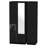 Monaco Black Gloss Triple Wardrobe (2 Door 2 Drawer Mirrored and 1 Door)