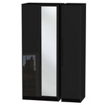 Monaco Black Gloss Triple Wardrobe (2 Door Mirrored and 1 Door)