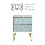 Diamond Duck White 2 Drawer Bedside Cabinet with Hairpin Legs and Integrated Wireless Charging 