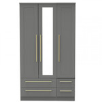 Haworth Tall Triple 4 Drawer Mirror Wardrobe in Dusk Grey - Welcome Furniture