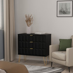 Cube Black Matt 3 Drawer Chest with Gold Hairpin Legs Welcome Furniture