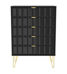 Cube Black Matt 5 Drawer Chest with Gold Hairpin Legs Welcome Furniture