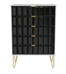 Cube Black and White Matt 5 Drawer Chest with Gold Hairpin Legs Welcome Furniture