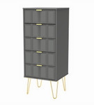 Cube Dusk Grey 5 Drawer Bedside Cabinet with Gold Hairpin Legs
