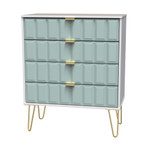 Cube Duck Blue and White 4 Drawer Chest with Gold Hairpin Legs Welcome Furniture