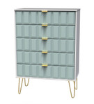 Cube Duck Blue and White 5 Drawer Chest with Gold Hairpin Legs Welcome Furniture