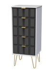 Cube Graphite and White 5 Drawer Bedside Cabinet with Gold Hairpin Legs Welcome Furniture