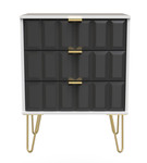 Cube Graphite and White 3 Drawer Midi Chest with Gold Hairpin Legs Welcome Furniture