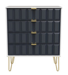 Cube Indigo and White 4 Drawer Chest with Gold Hairpin Legs Welcome Furniture