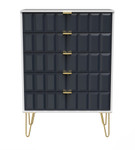 Cube Indigo and White 5 Drawer Chest with Gold Hairpin Legs Welcome Furniture