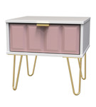 Cube Kobe Pink and White 1 Drawer Bedside Cabinet with Gold Hairpin Legs Welcome Furniture