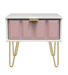 Cube Kobe Pink and White 1 Drawer Bedside Cabinet with Gold Hairpin Legs Welcome Furniture