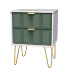 Cube Labrador Green and White 2 Drawer Bedside Cabinet with Gold Hairpin Legs Welcome Furniture