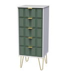 Cube Green Labrador and White 5 Drawer Bedside Cabinet with Gold Hairpin Legs Welcome Furniture